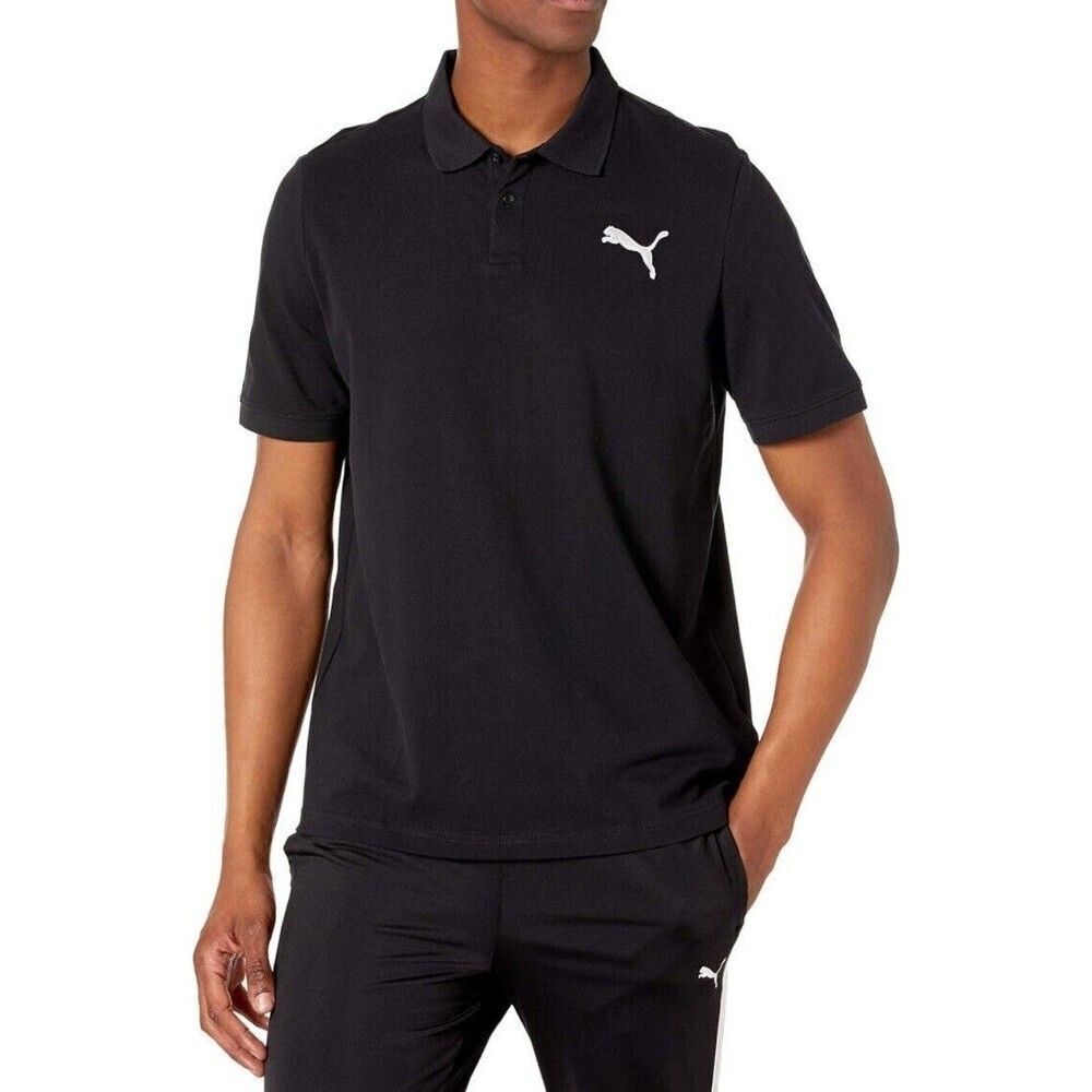 Puma Mens Black Short Sleeve Polo‎ Shirt Size Large Cotton Comfort Pre Owned